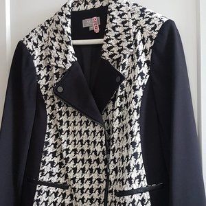 Laura Plus Petites Black White Houndstooth Knit Zip Blazer 14 W